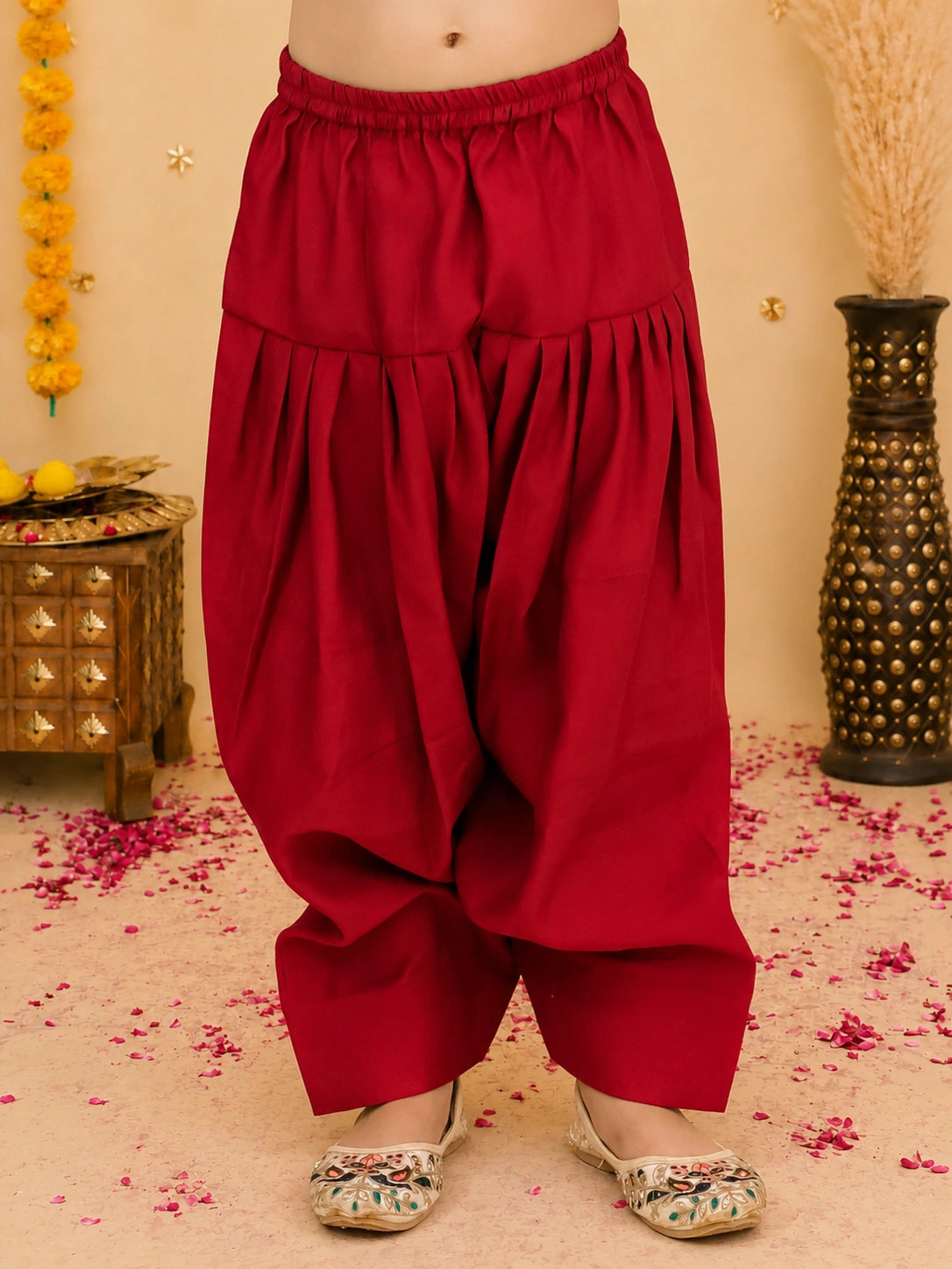BownBee Festive Elbow sleeves Silk Suit With Bandhni Dupatta Set For Girls