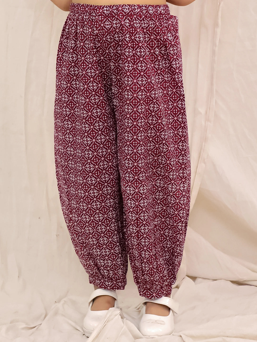 BownBee Pure Cotton Top With Harem Set For Girls- Maroon