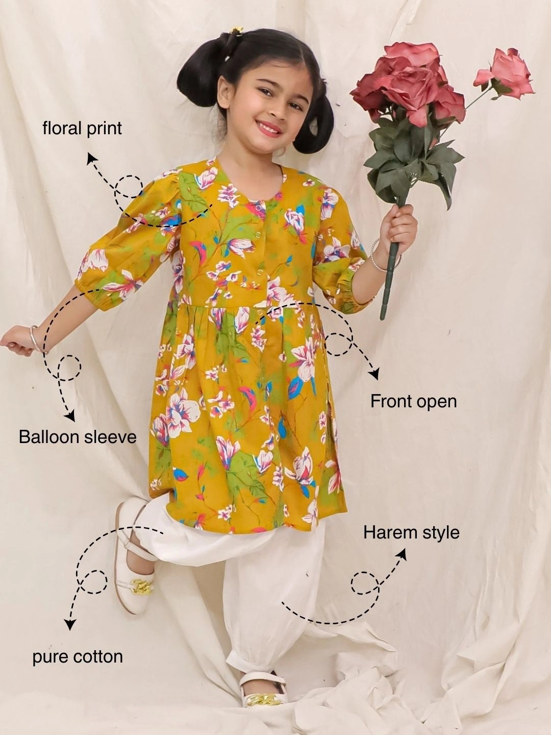 BownBee Pure Cotton Top With Harem Set For Girls- Maroon