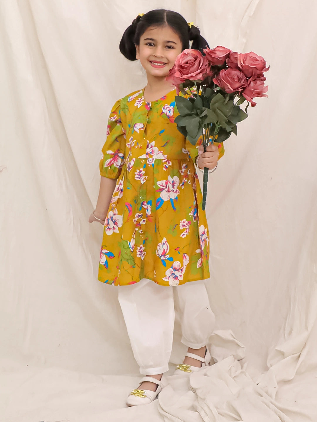 BownBee Pure Cotton Top With Harem Set For Girls- Maroon