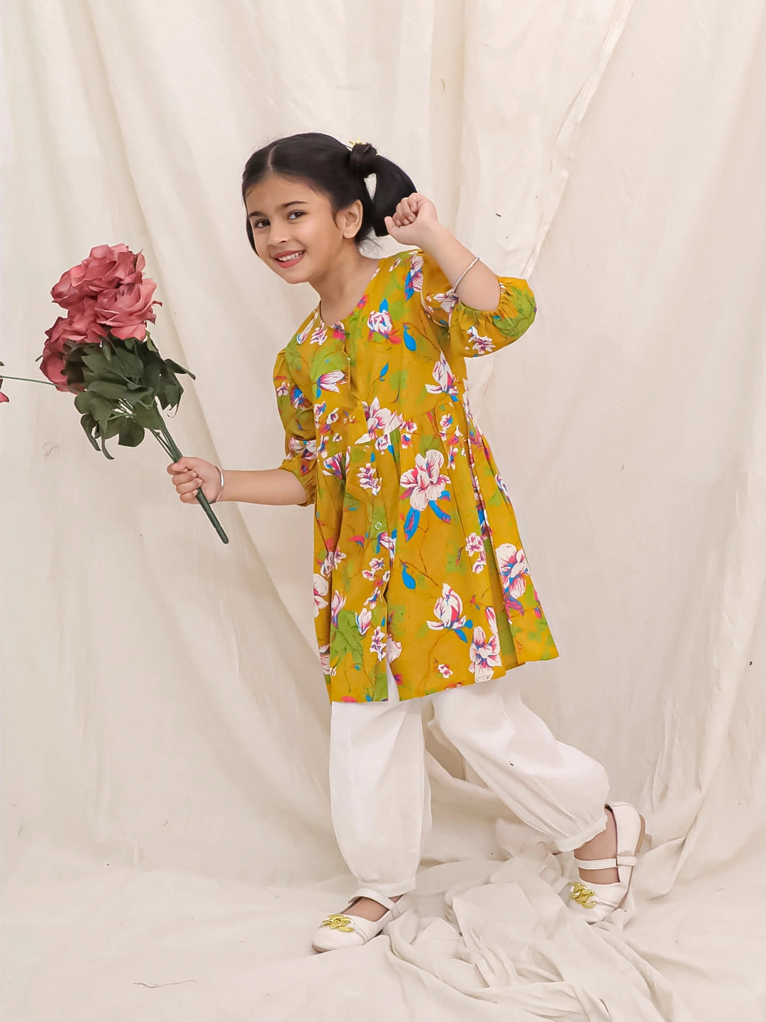 BownBee Pure Cotton Top With Harem Set For Girls- Maroon