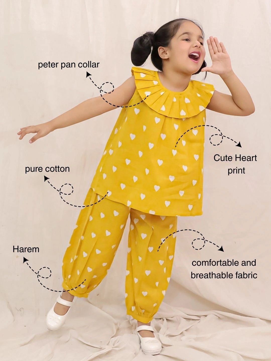 BownBee Pure Cotton Top With Harem Set For Girls- Yellow