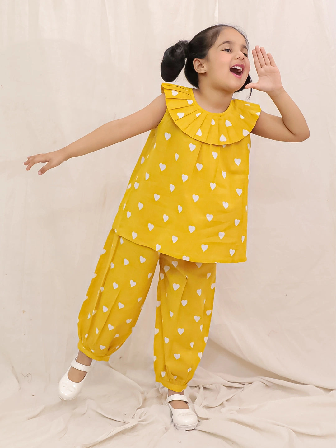 BownBee Pure Cotton Top With Harem Set For Girls- Yellow