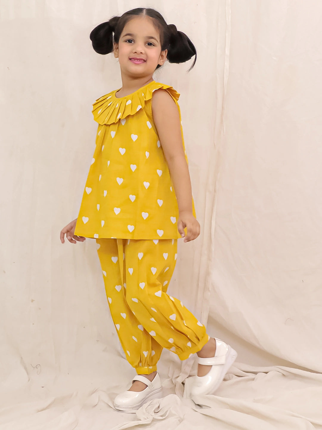 BownBee Pure Cotton Top With Harem Set For Girls- Yellow