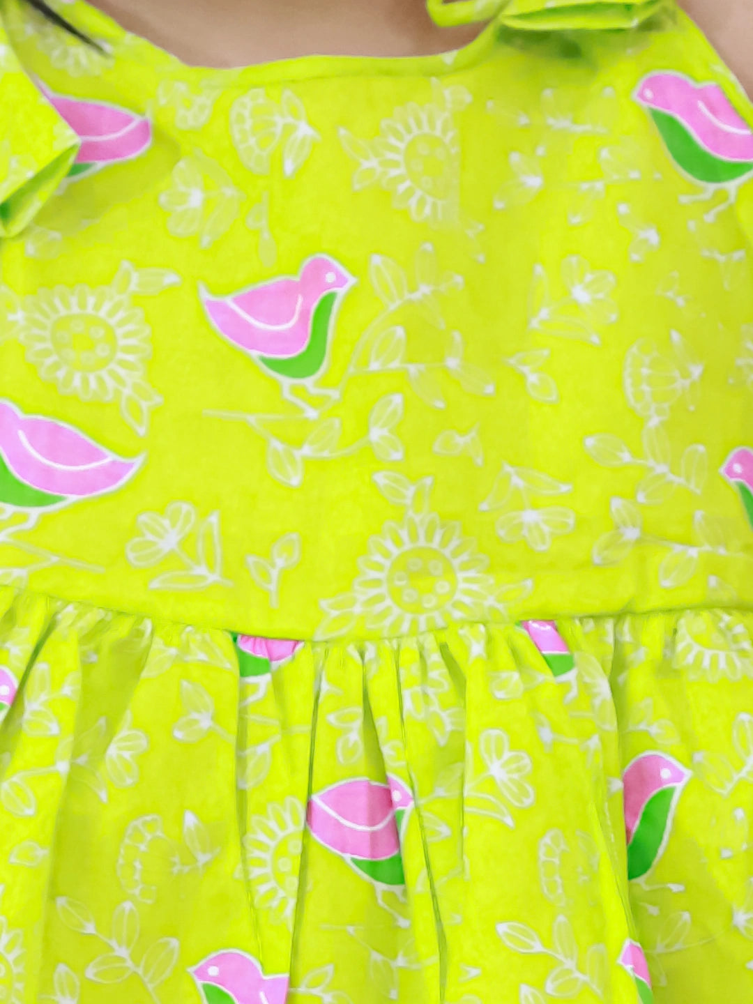 BownBee Summer Sleeveless Pure Cotton Printed Tieup Top & Skirt Set For Girls -Yellow