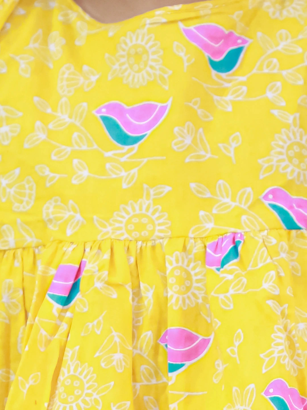 BownBee Summer Sleeveless Pure Cotton Printed Tieup Top & Skirt Set For Girls -Yellow