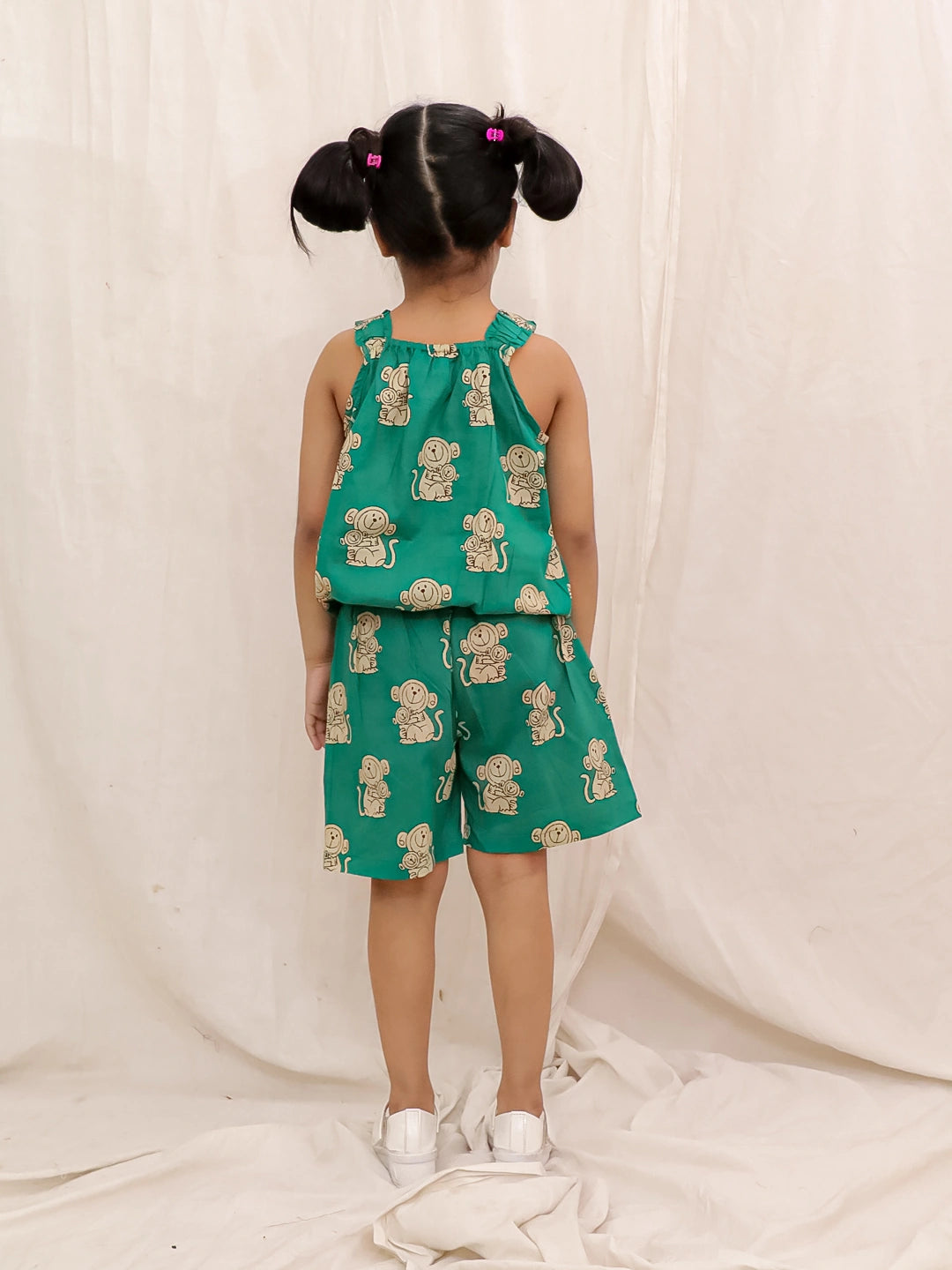 BownBee Pure Cotton Balloon Top And Shorts Set For Girls - Green