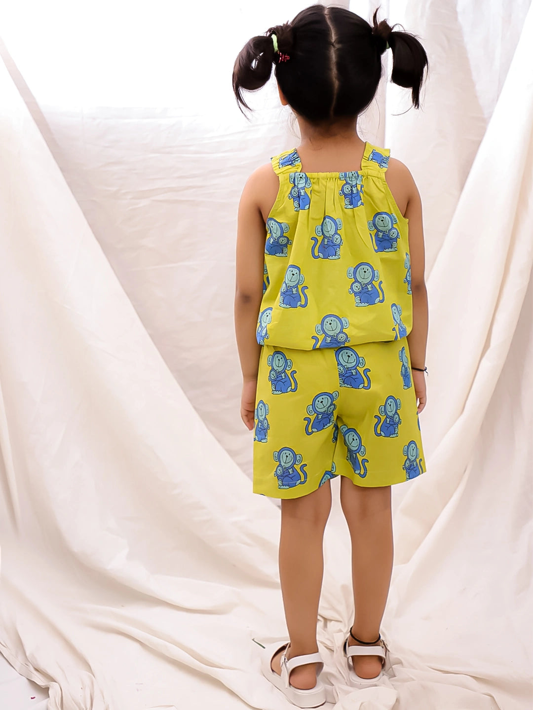 BownBee Pure Cotton Balloon Top And Shorts Set For Girls - Green