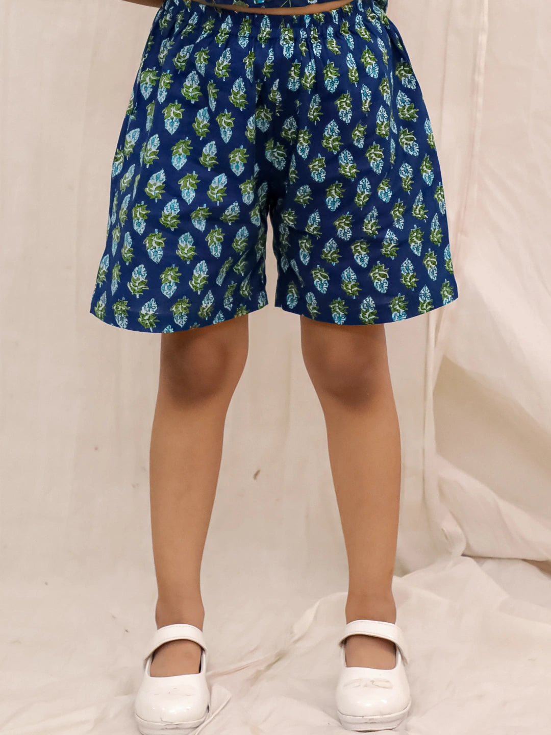 BownBee Pure Cotton Printed Tier Top And Shorts Set For Girls - Yellow