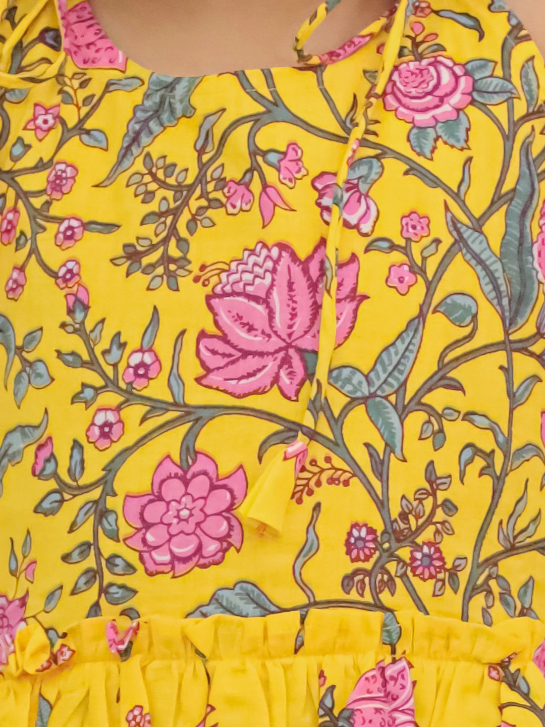 BownBee Pure Cotton Printed Tier Top And Shorts Set For Girls - Yellow