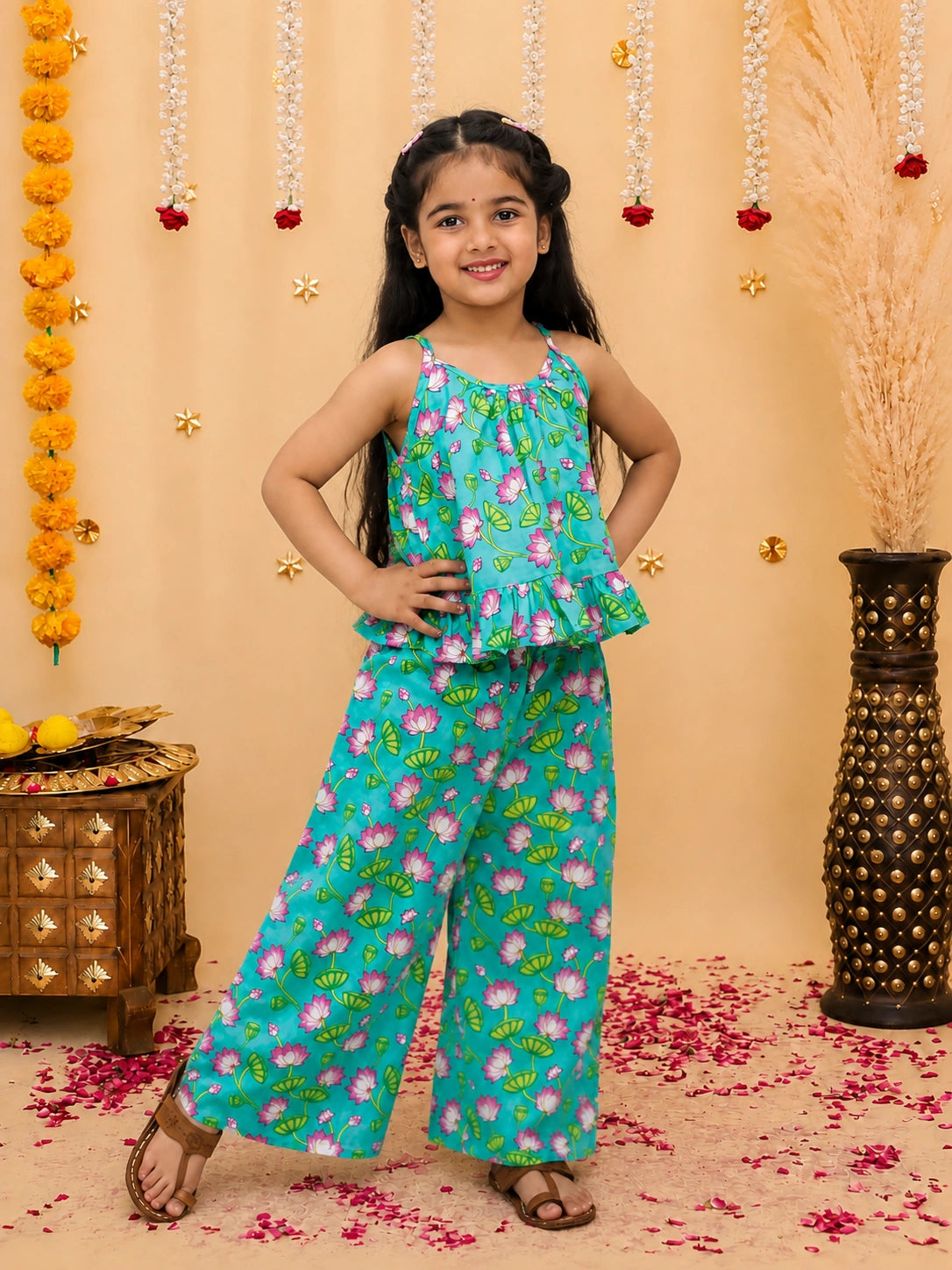 BownBee Pure Cotton Top With Palazzo Set For Girls