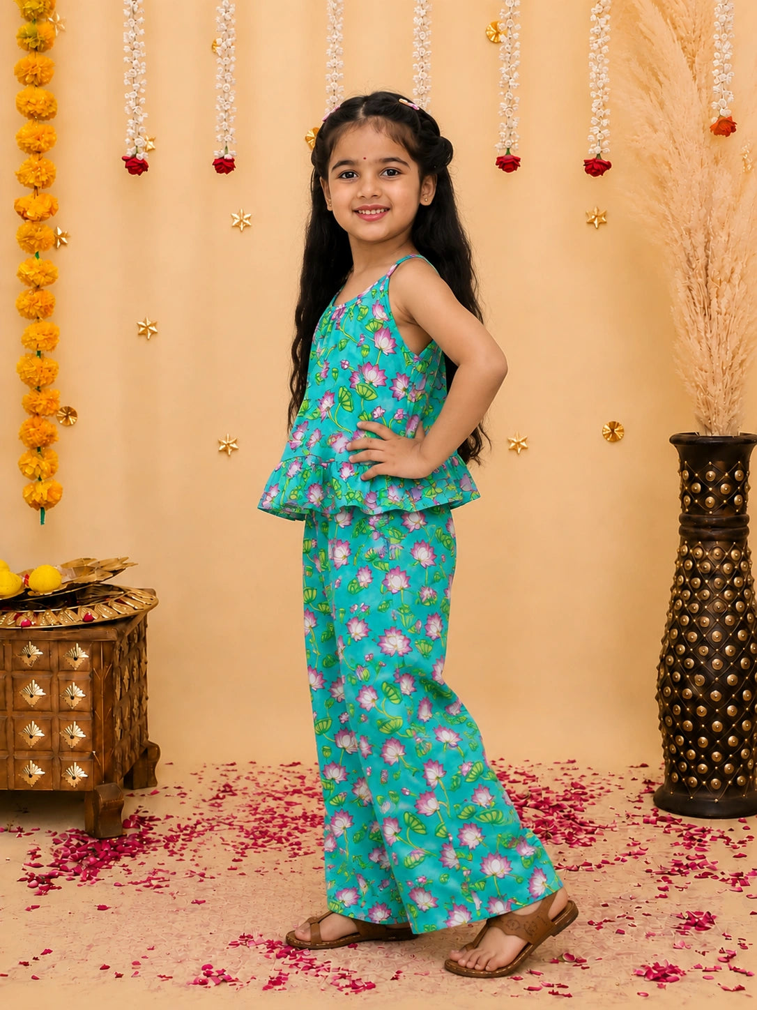BownBee Pure Cotton Top With Palazzo Set For Girls
