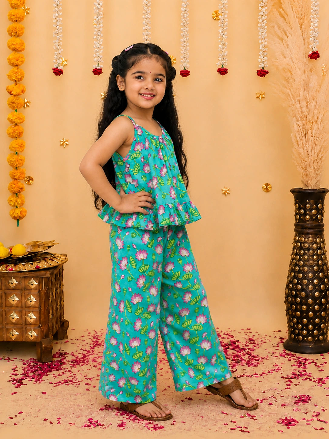 BownBee Pure Cotton Top With Palazzo Set For Girls