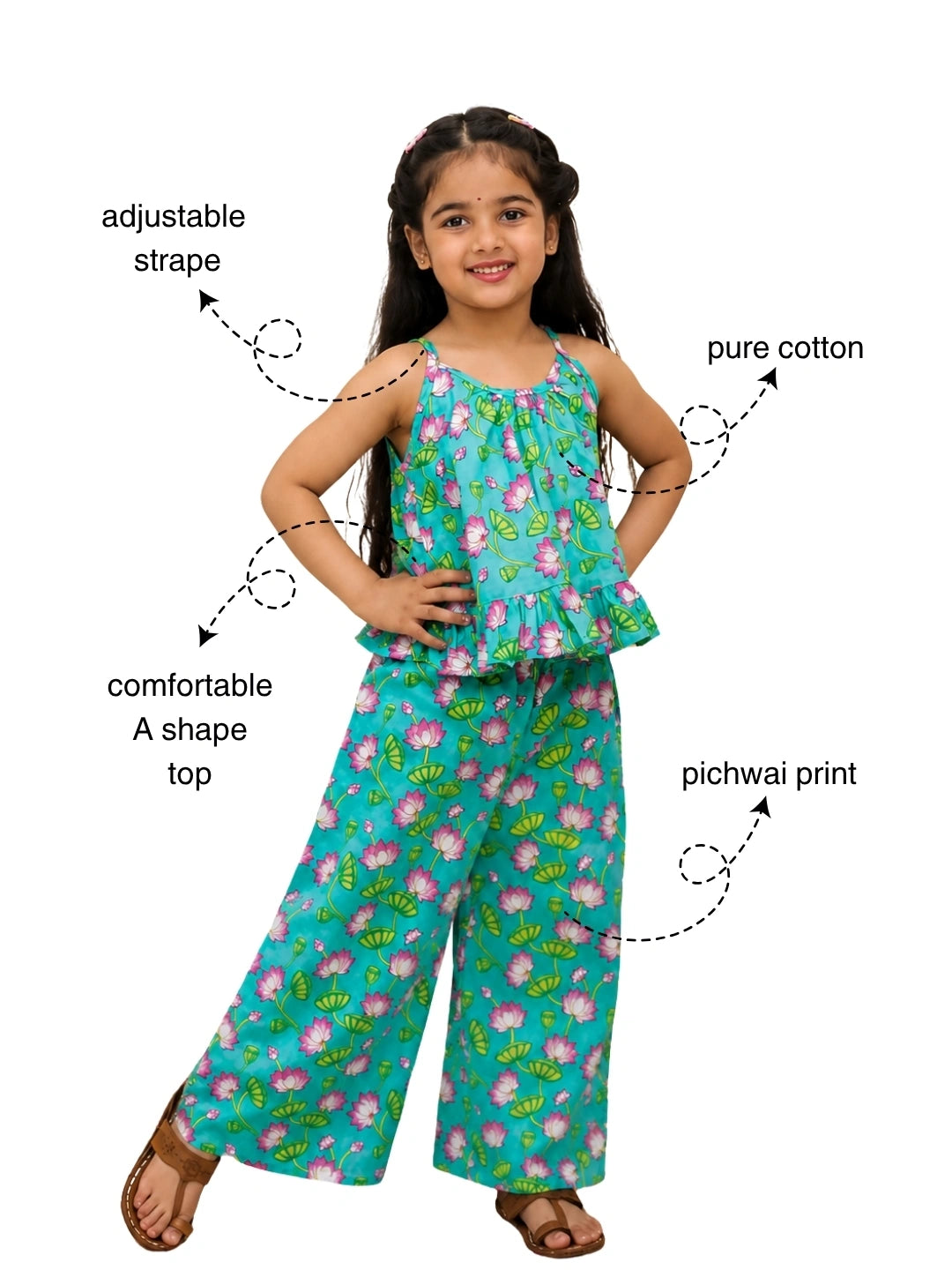 BownBee Pure Cotton Top With Palazzo Set For Girls
