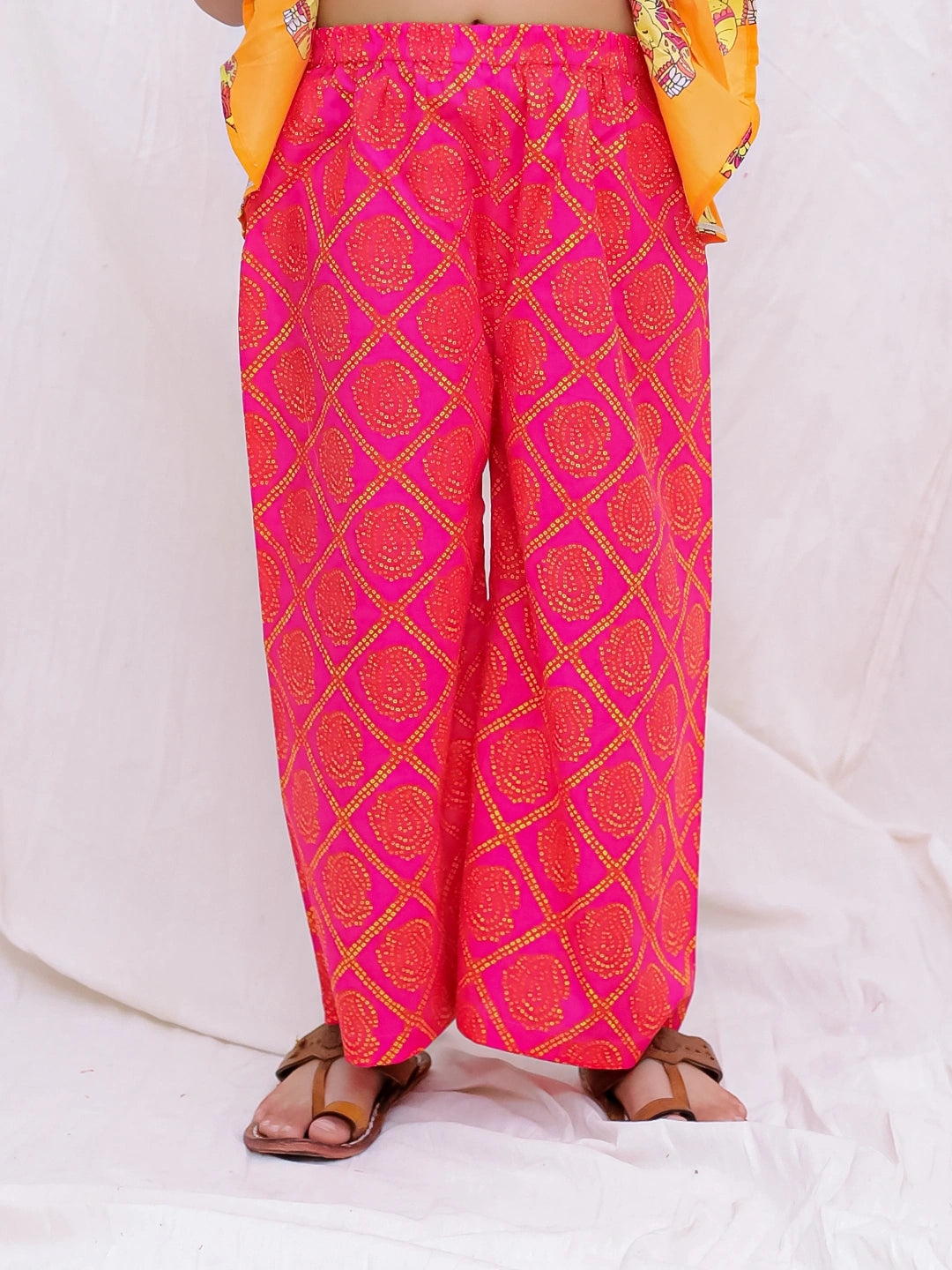 BownBee Pure Cotton Tie-Up Top With Palazzo Set For Girls - Orange