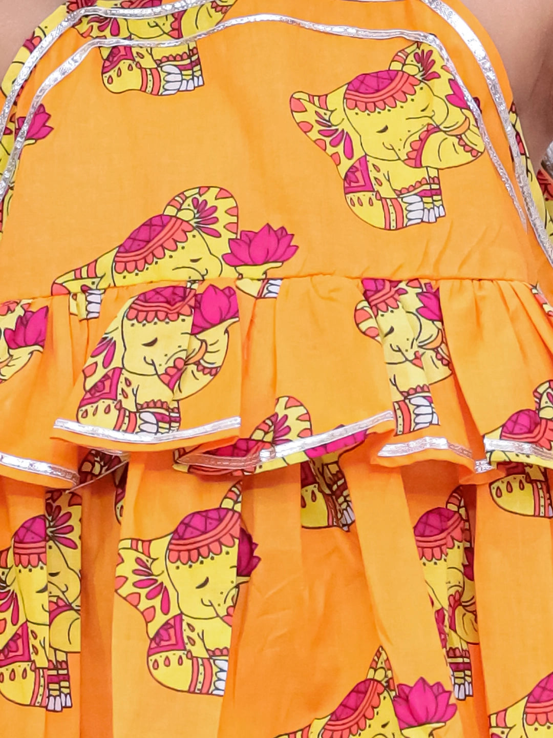 BownBee Pure Cotton Tie-Up Top With Palazzo Set For Girls - Orange