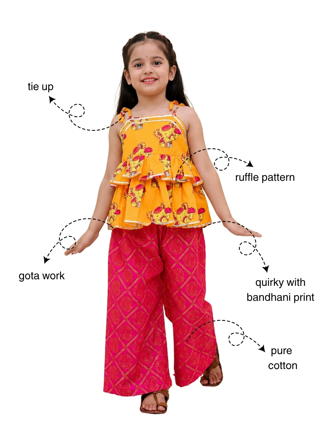 BownBee Pure Cotton Tie-Up Top With Palazzo Set For Girls