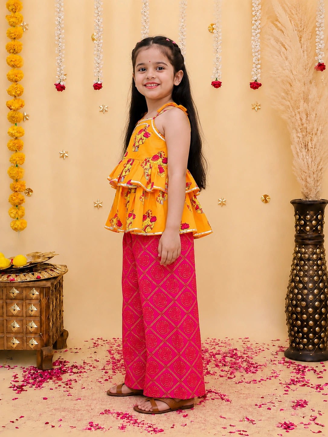 BownBee Pure Cotton Tie-Up Top With Palazzo Set For Girls