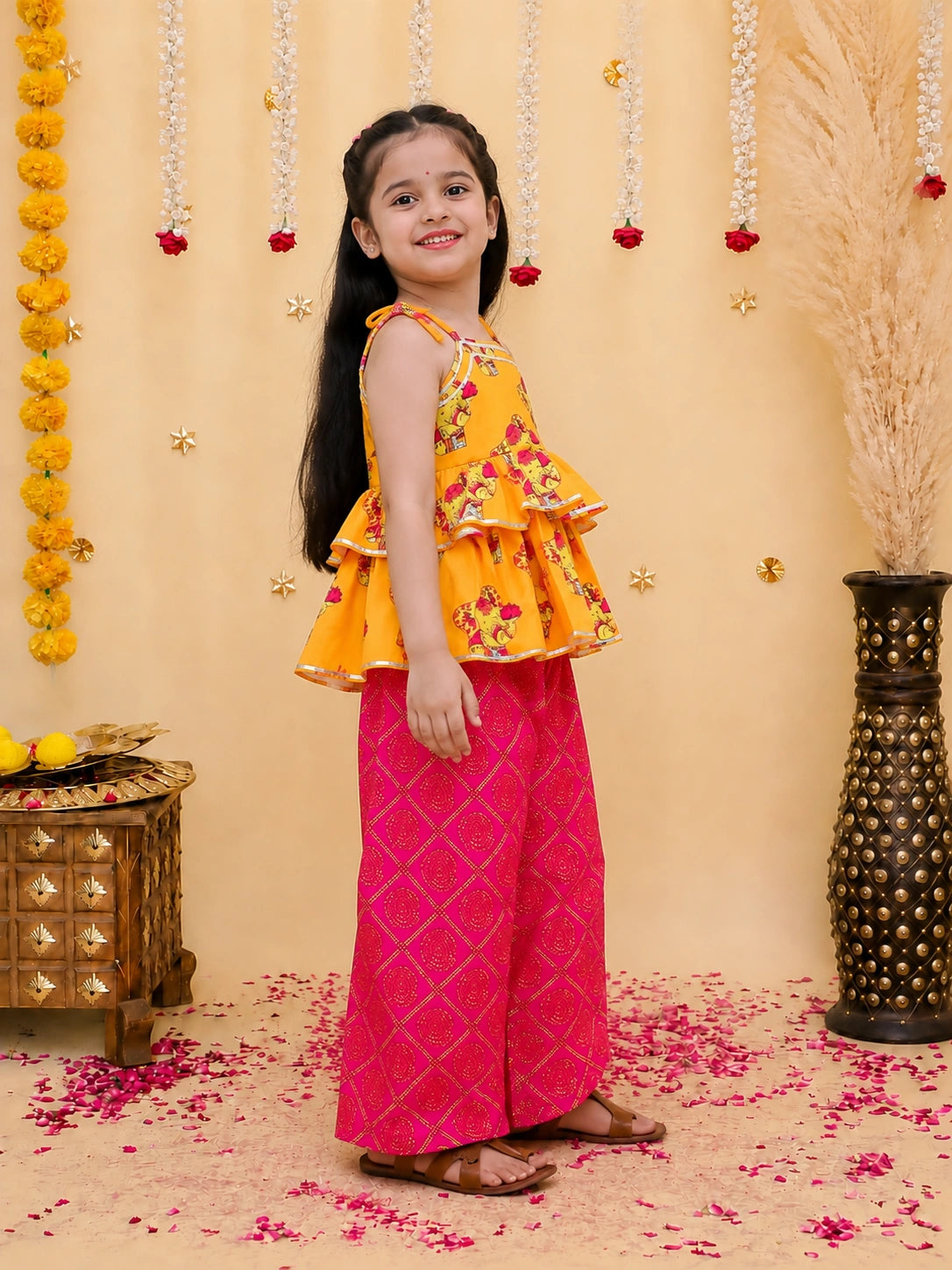 BownBee Pure Cotton Tie-Up Top With Palazzo Set For Girls