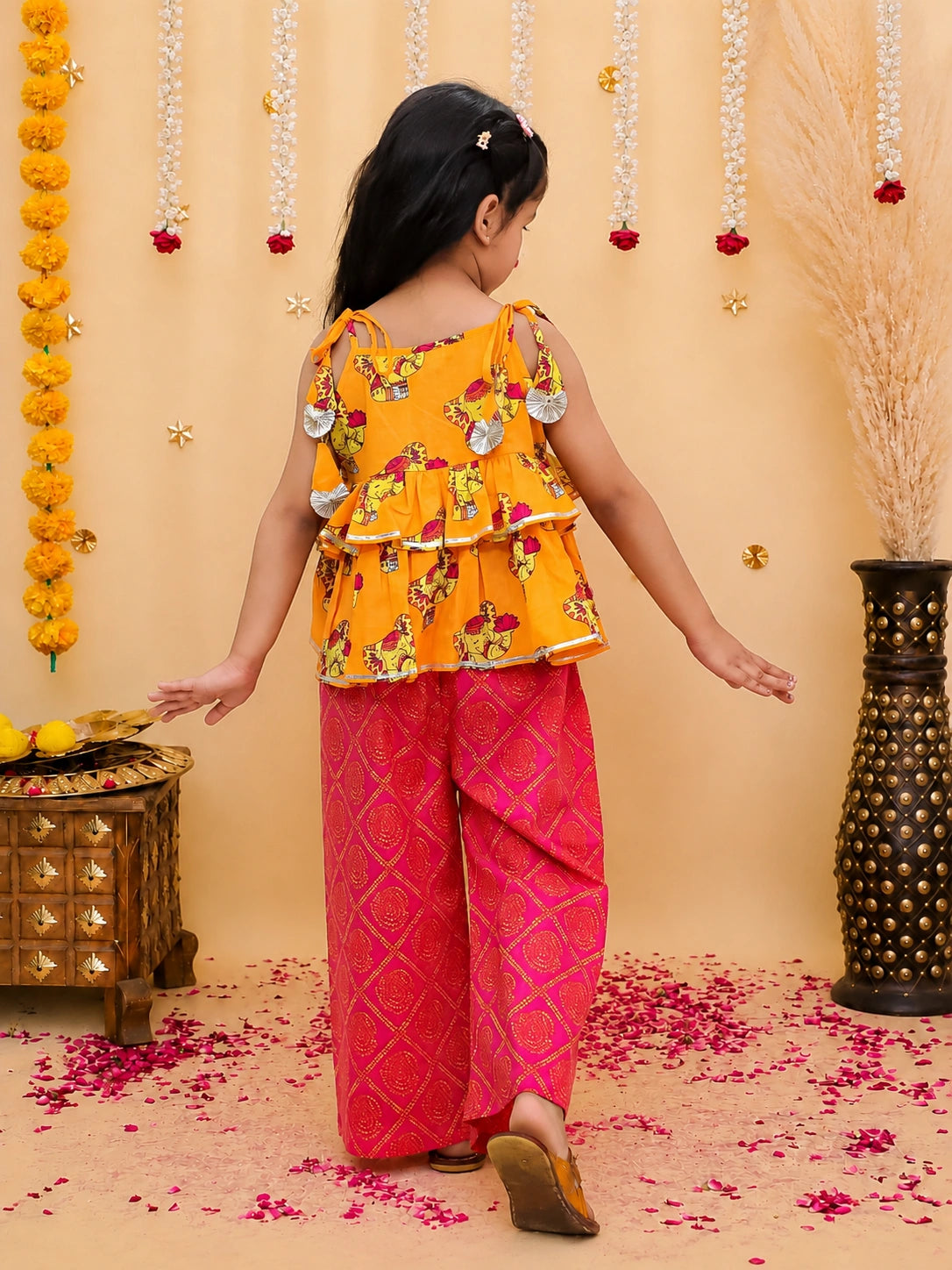 BownBee Pure Cotton Tie-Up Top With Palazzo Set For Girls