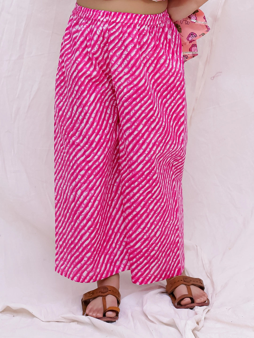 BownBee Pure Cotton Tie-Up Top With Palazzo Set For Girls - Orange