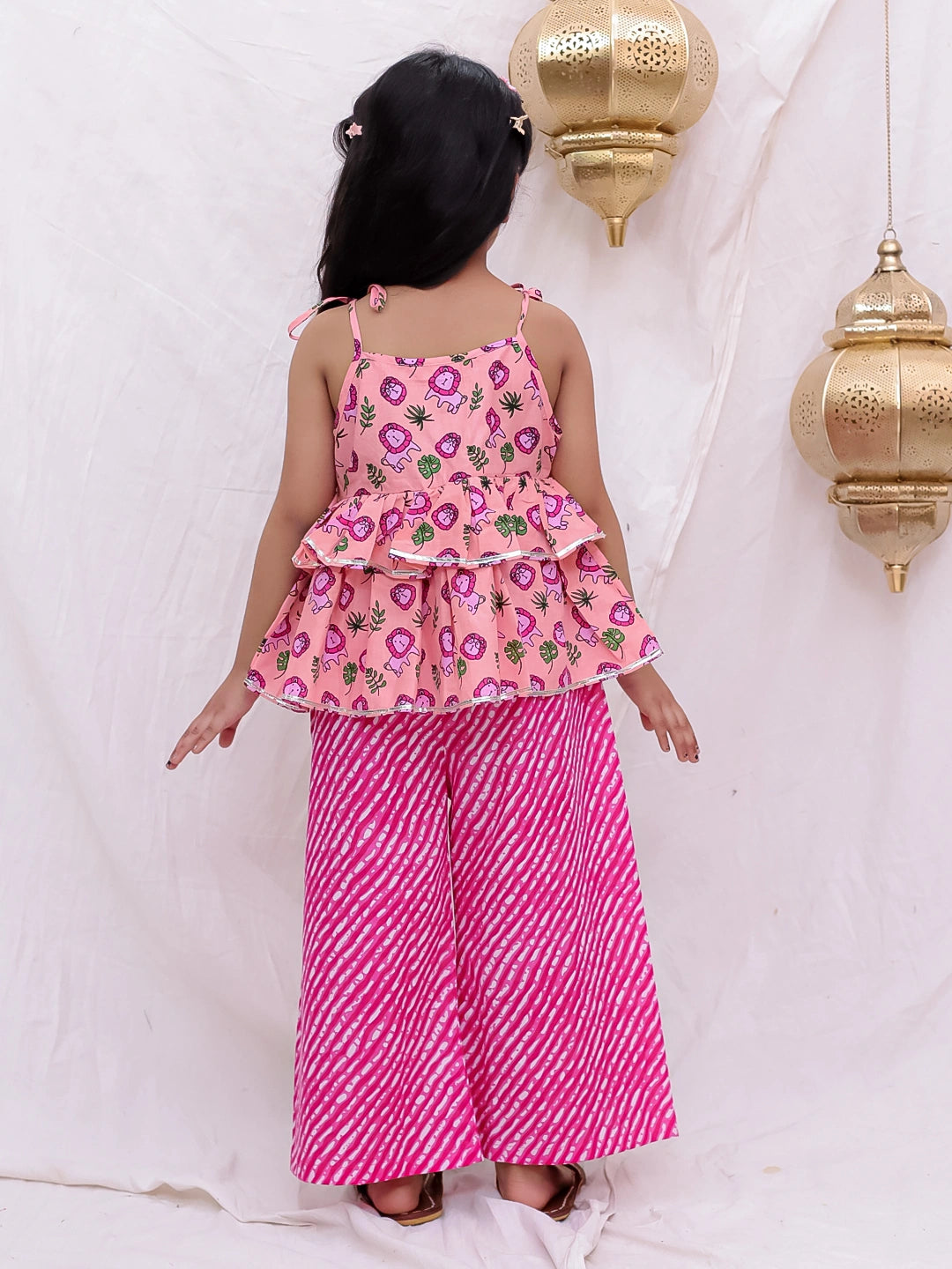 BownBee Pure Cotton Tie-Up Top With Palazzo Set For Girls - Orange