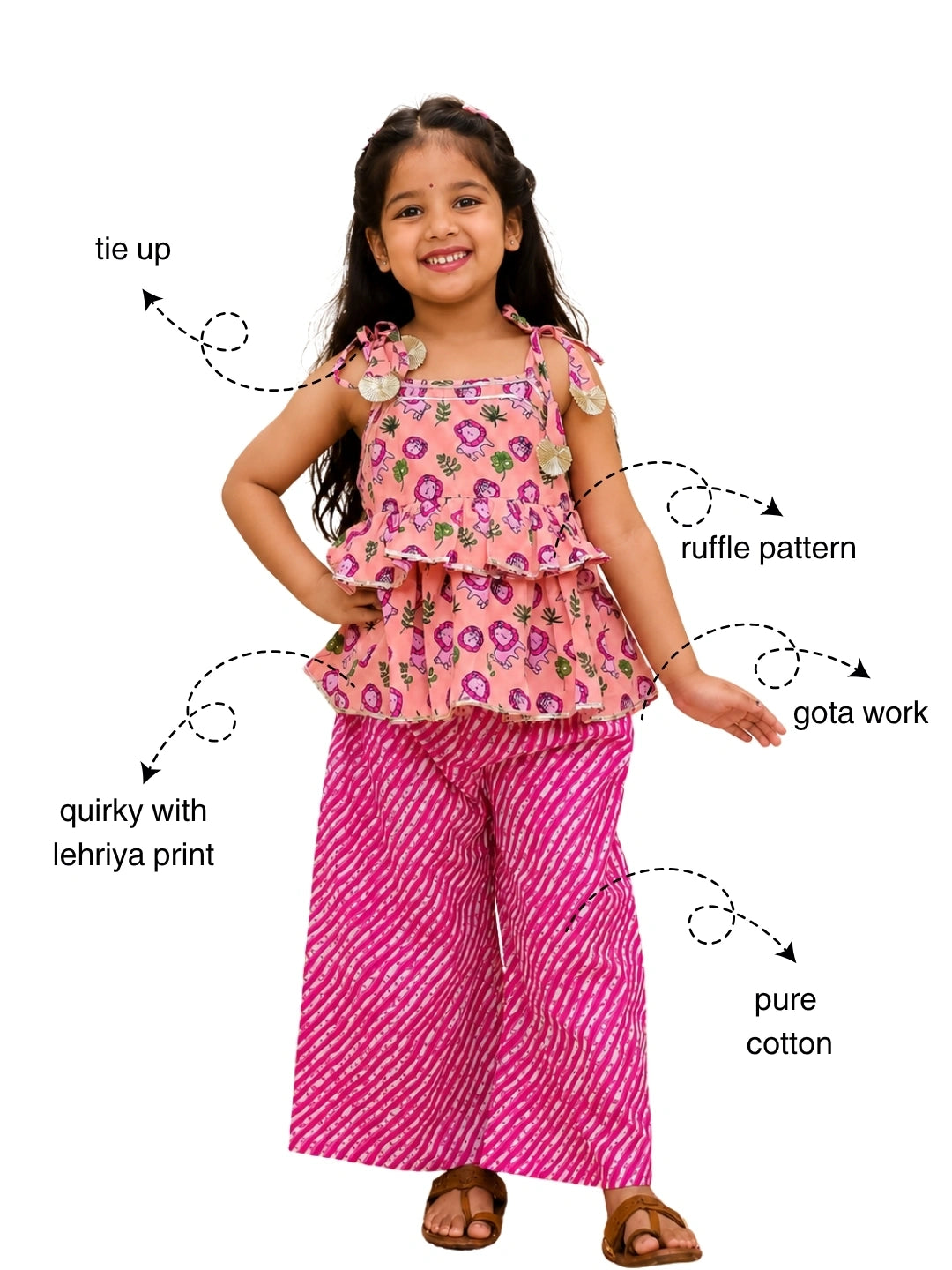 BownBee Pure Cotton Tie-Up Top With Palazzo Set For Girls