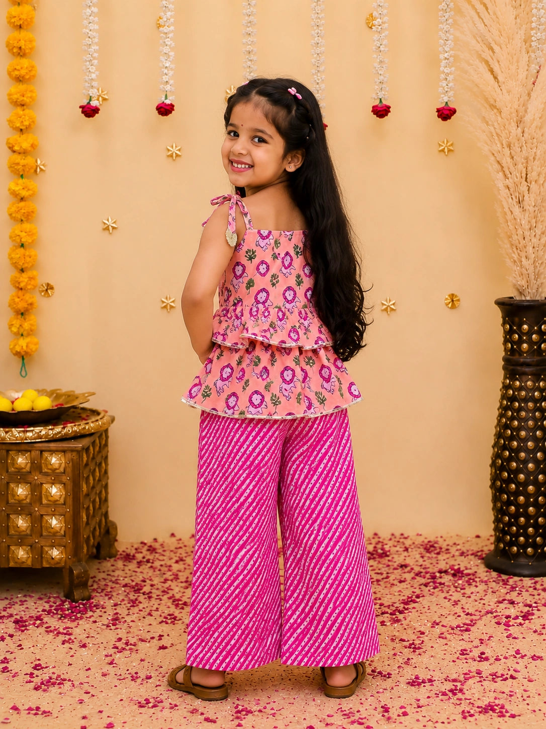 BownBee Pure Cotton Tie-Up Top With Palazzo Set For Girls