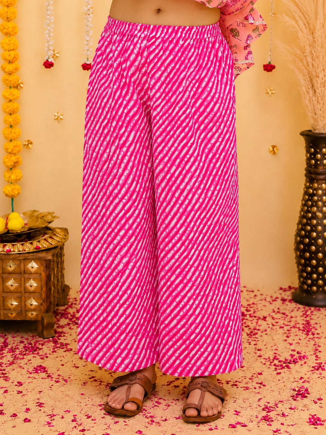 BownBee Pure Cotton Tie-Up Top With Palazzo Set For Girls