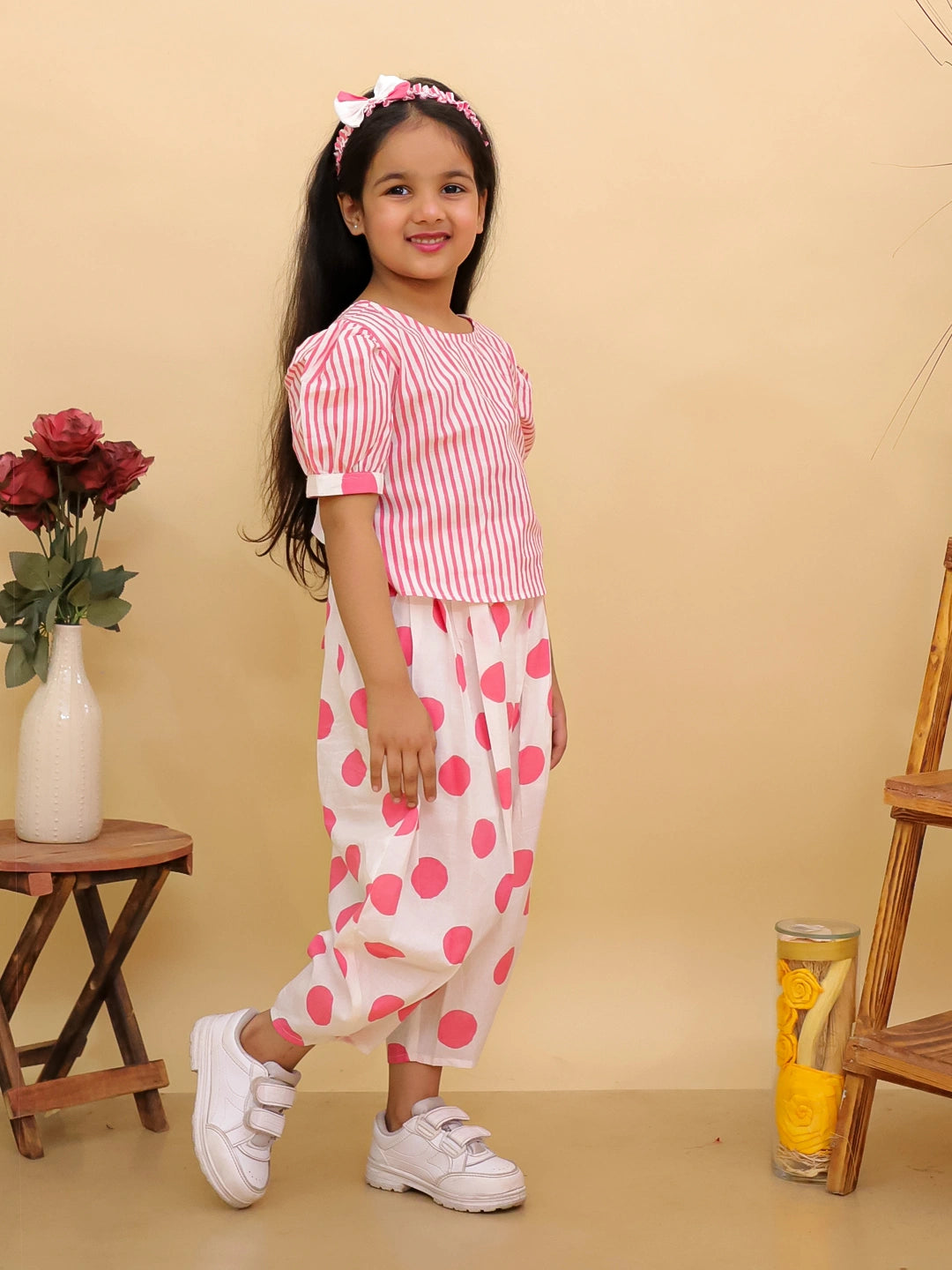 BownBee Pure Cotton Stripes Top & Flared Pants With Hairband For  Girls