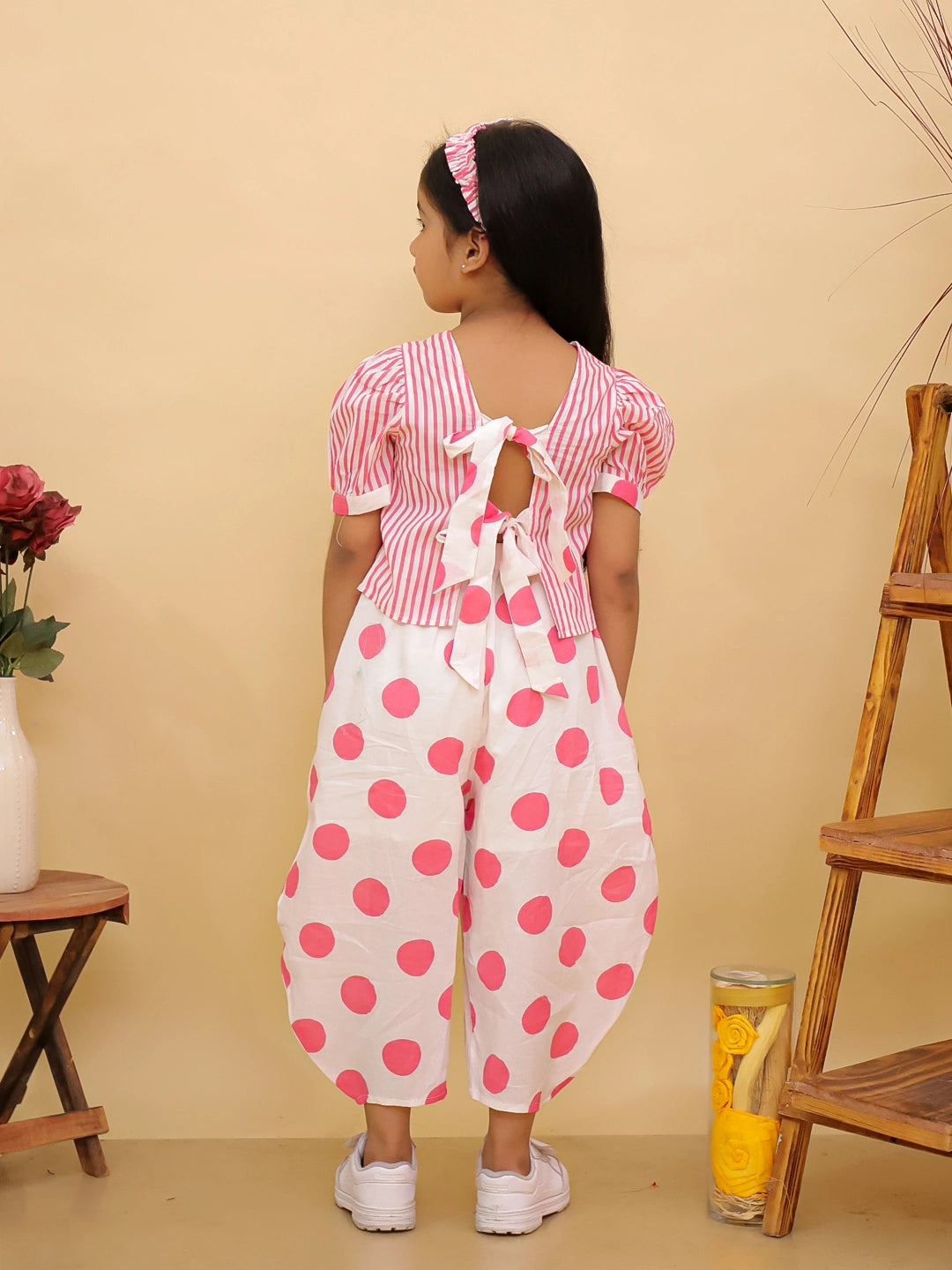 BownBee Summer Polka Dots Short Kurta & Top With Flared Pants Sibling Set
