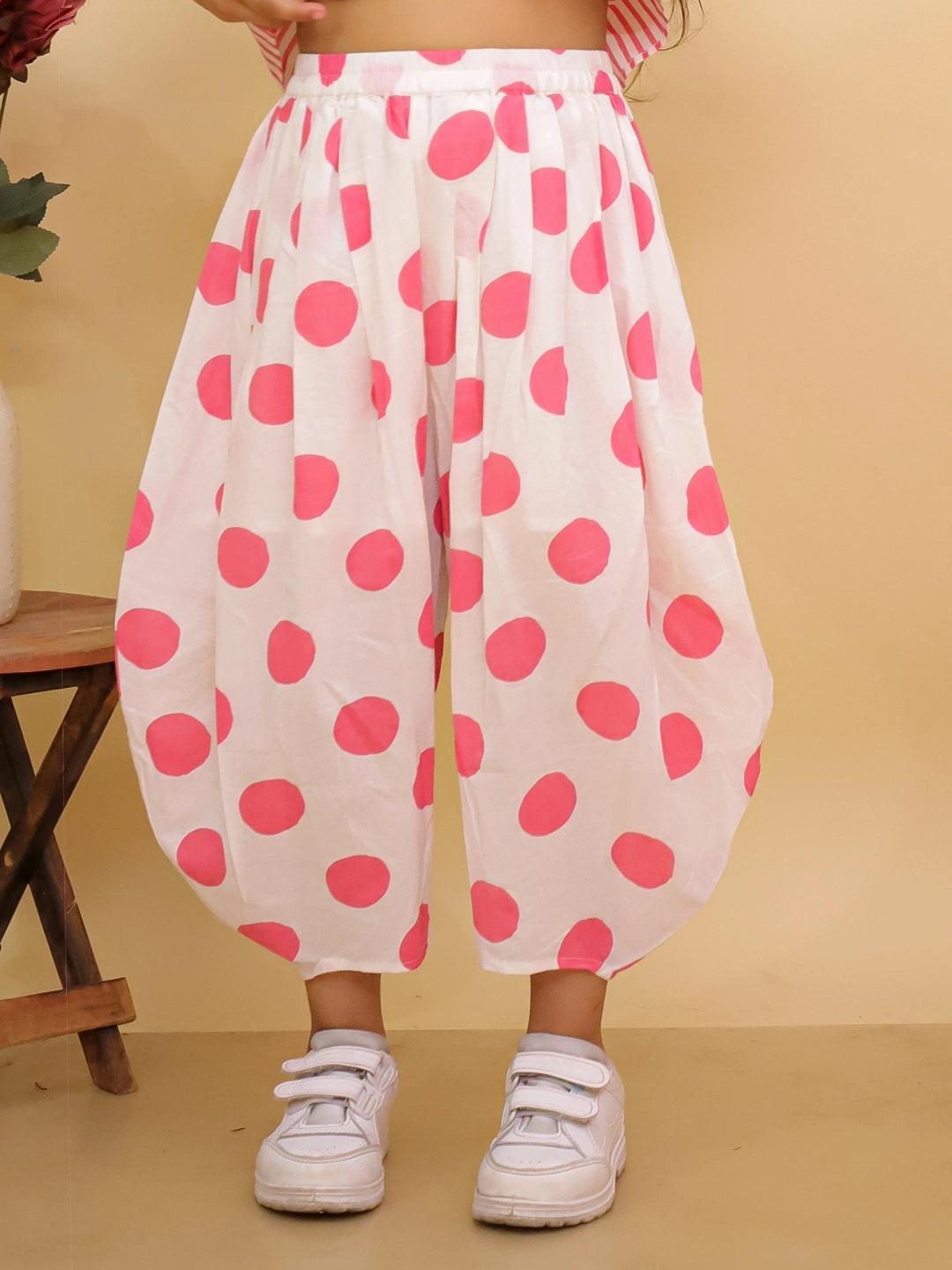 BownBee Summer Polka Dots Short Kurta & Top With Flared Pants Sibling Set