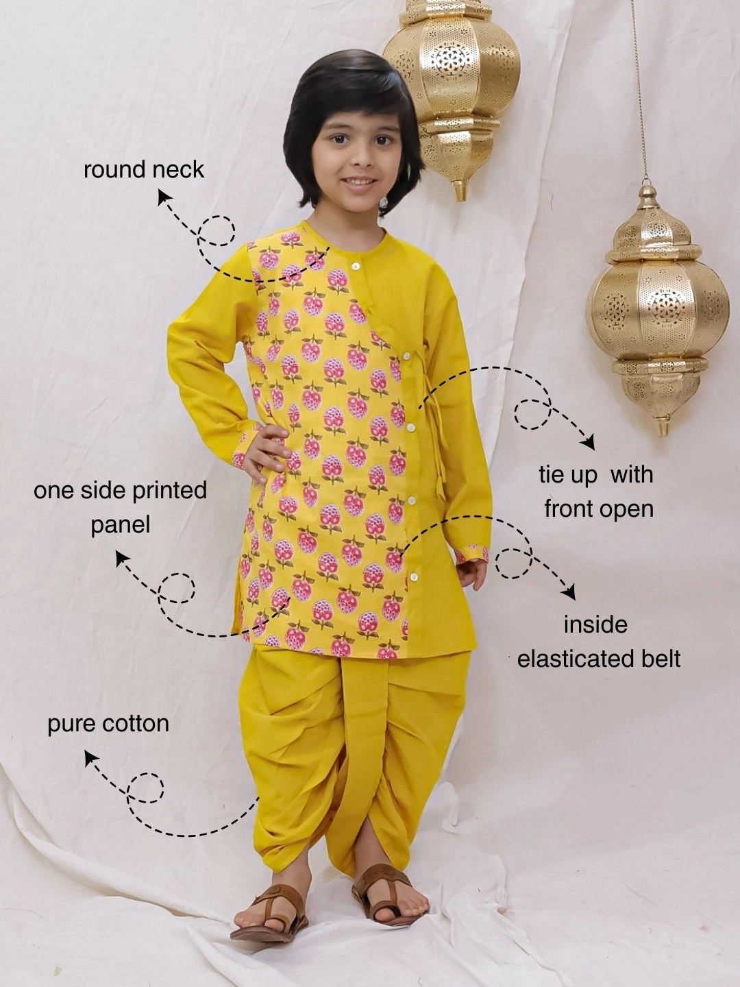 BownBee Fullsleeves Kurta Dhoti Set For Boys - Yellow