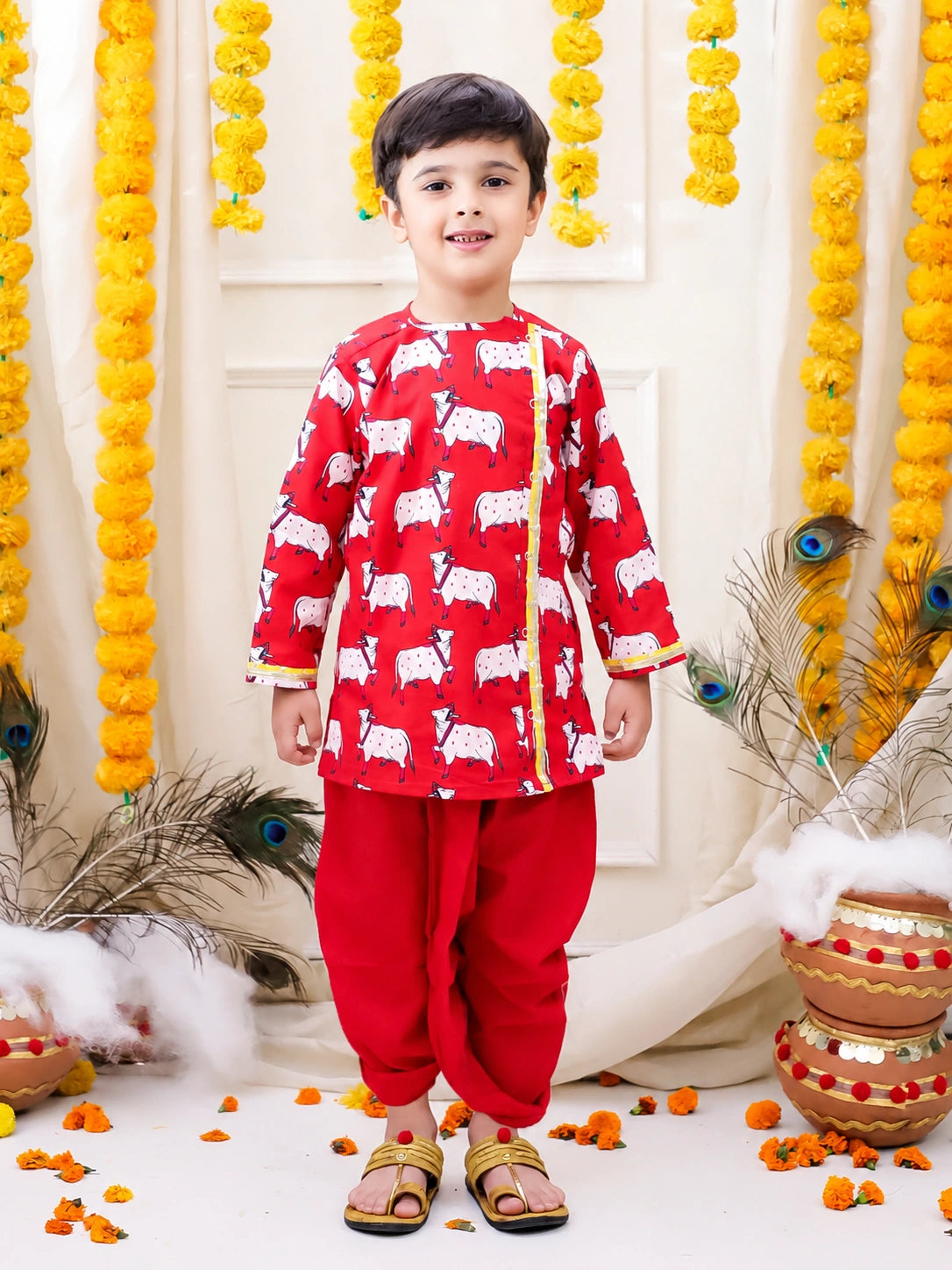 BownBee Full Sleeve Pure Cotton Kurta Dhoti for Boys