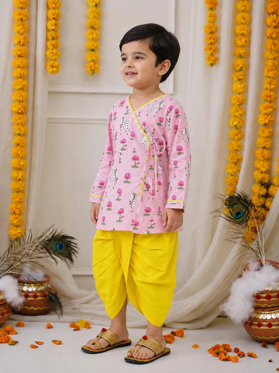BownBee Full Sleeve Pure Cotton Kurta Dhoti for Boys