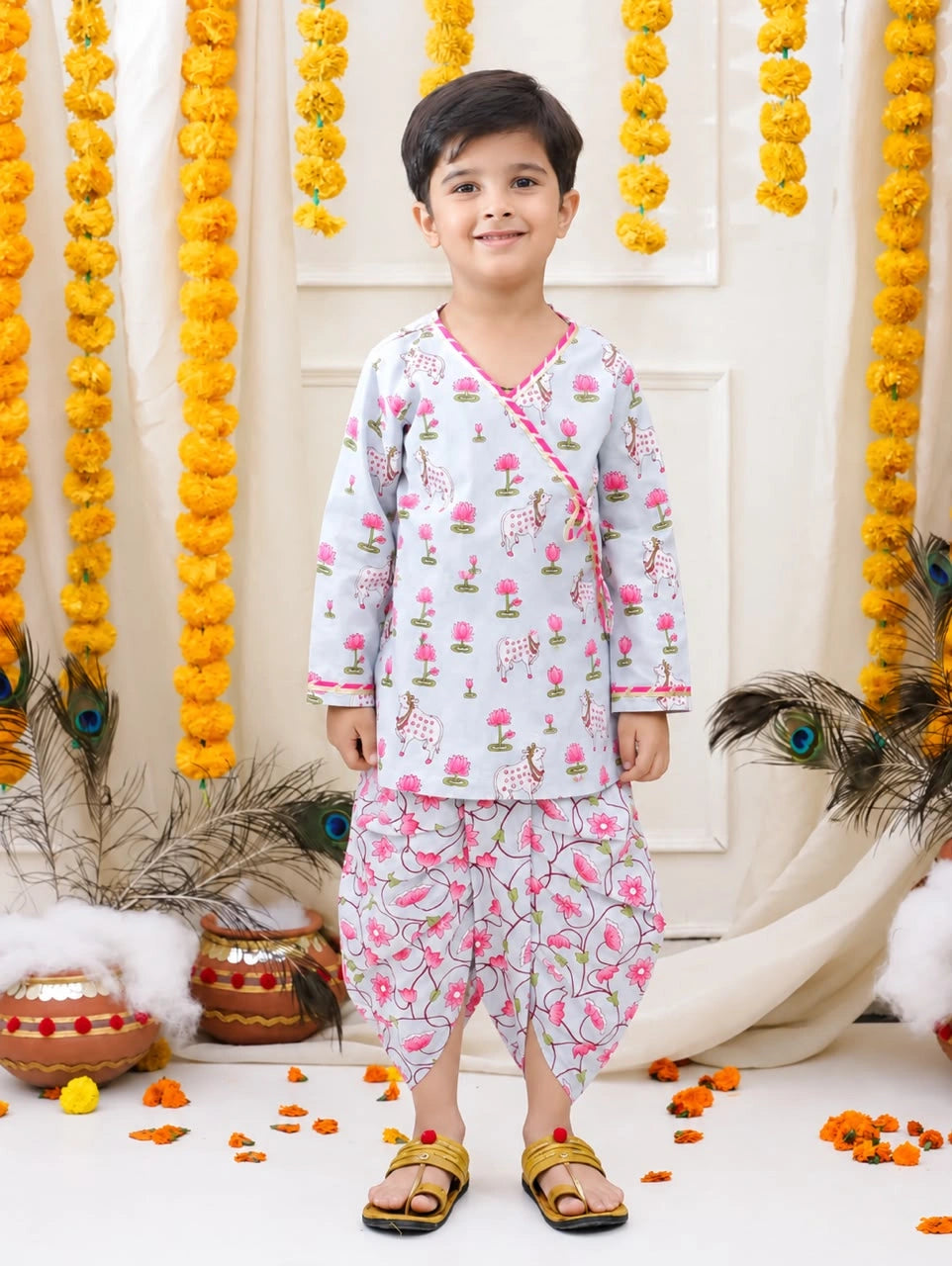 BownBee Full Sleeve Pure Cotton Kurta Dhoti for Boys