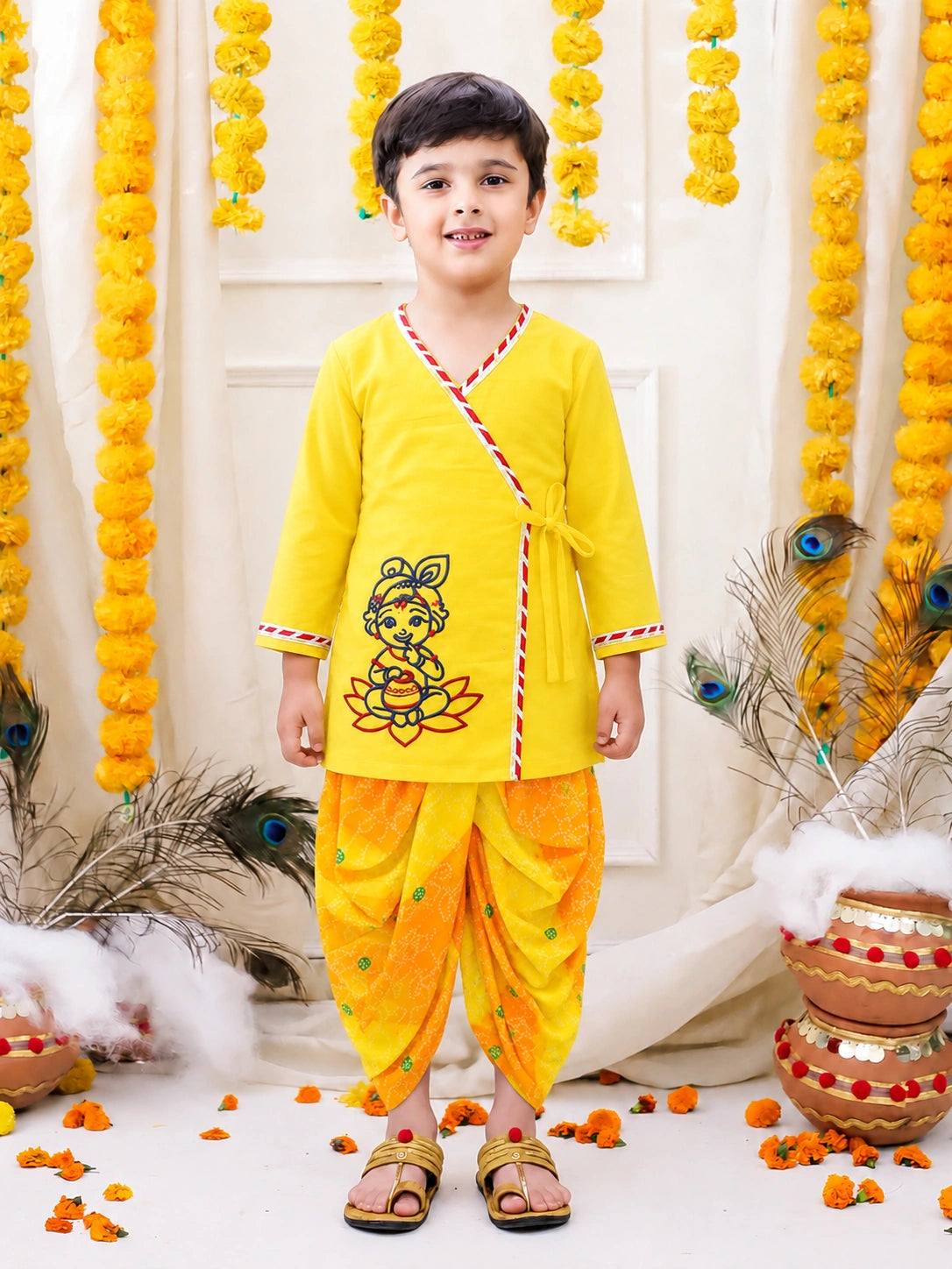 BownBee Embroidered Full Sleeve Kurta Dhoti for Boys