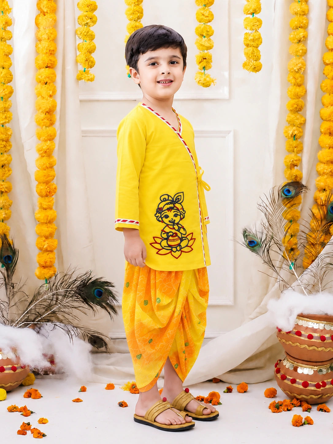 BownBee Embroidered Full Sleeve Kurta Dhoti for Boys
