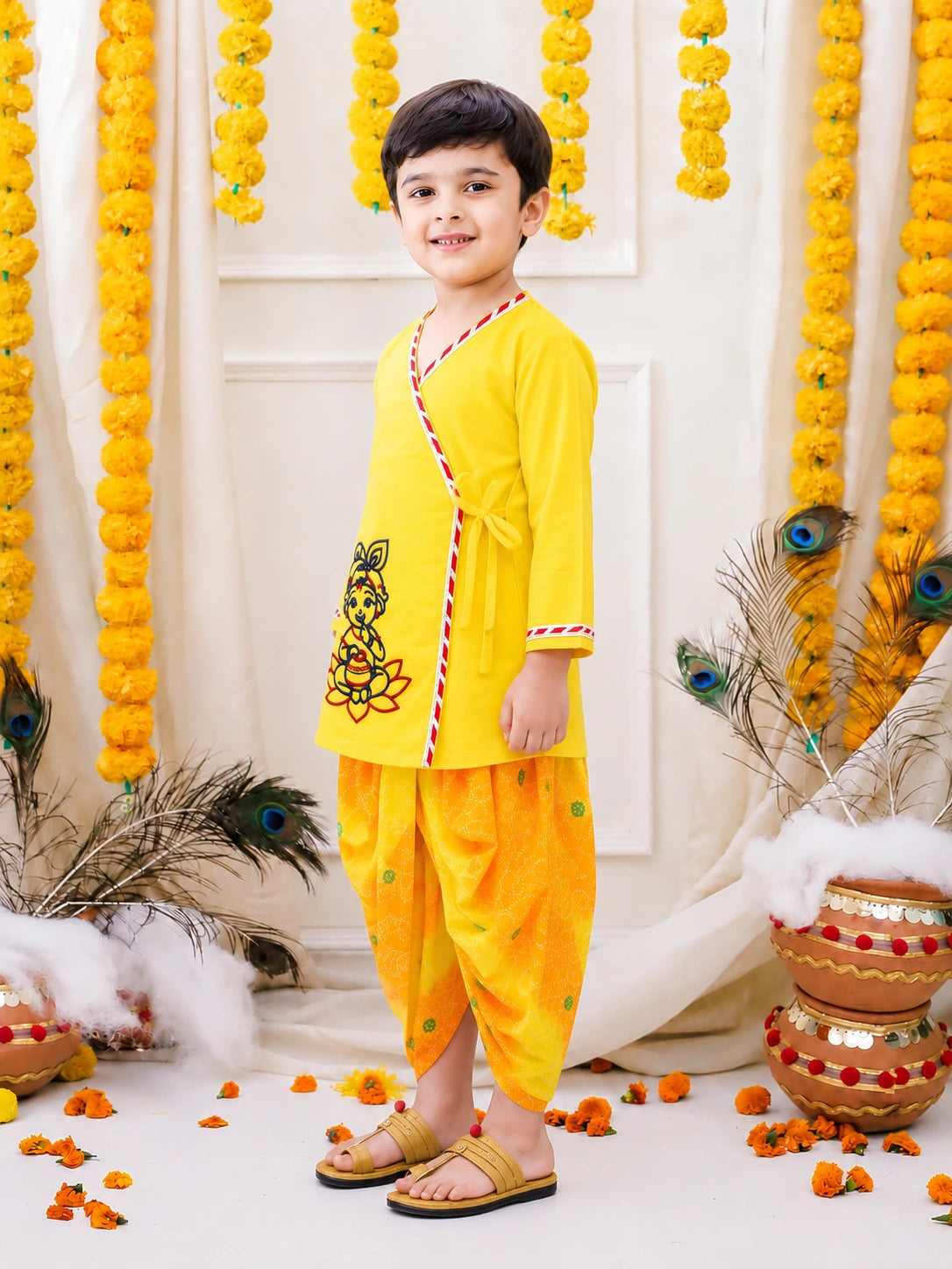 BownBee Embroidered Full Sleeve Kurta Dhoti for Boys