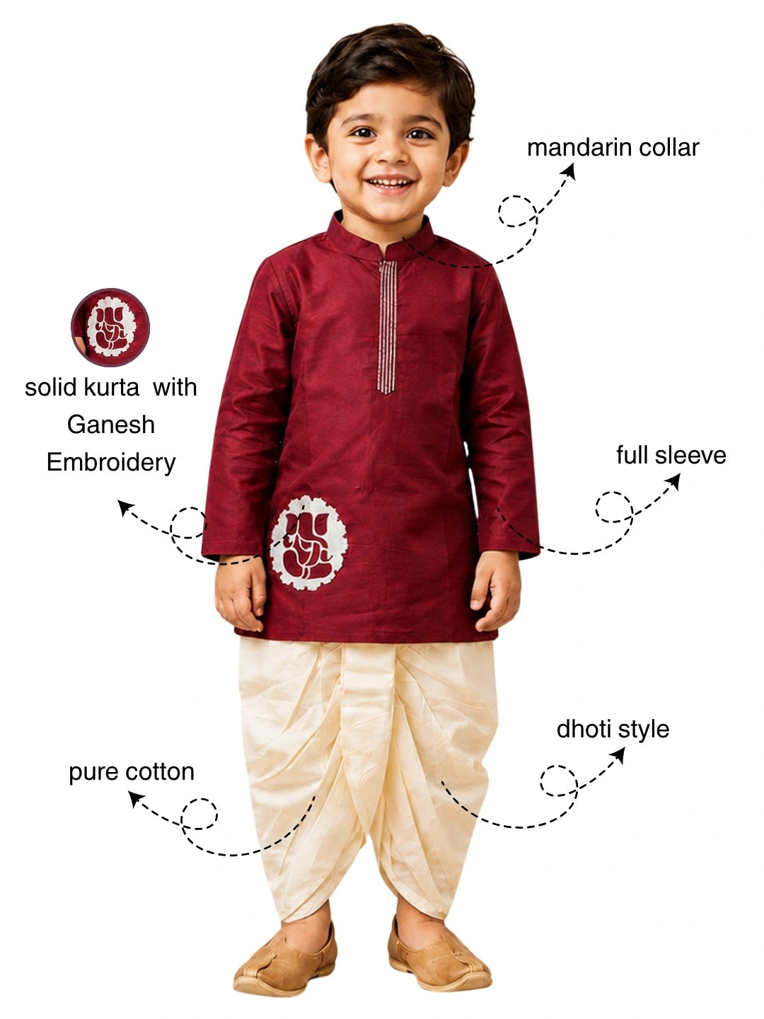 BownBee Fullsleeves embroidered Dhoti Kurta Set For Boys