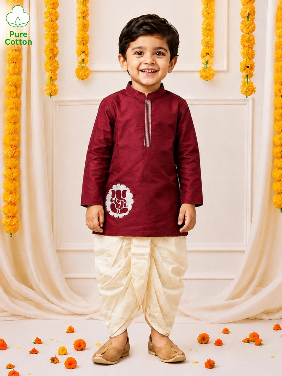BownBee Fullsleeves embroidered Dhoti Kurta Set For Boys