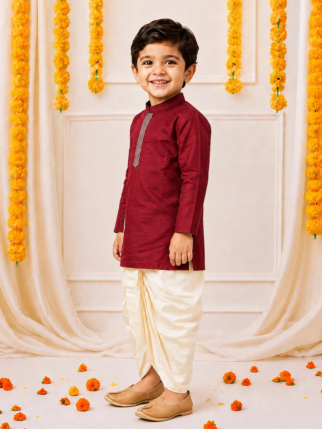 BownBee Fullsleeves embroidered Dhoti Kurta Set For Boys