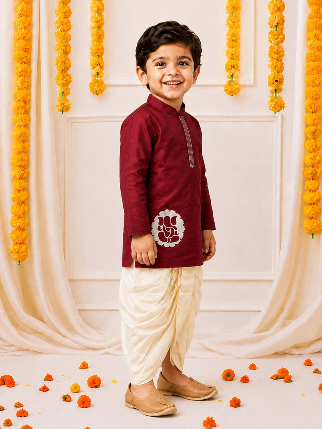 BownBee Fullsleeves embroidered Dhoti Kurta Set For Boys