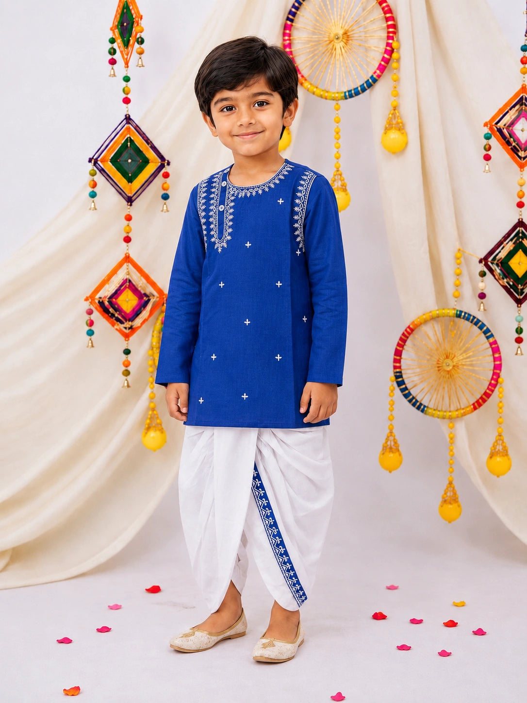 BownBee Embroidered Bengali Style Dhoti Kurta Set For Boys