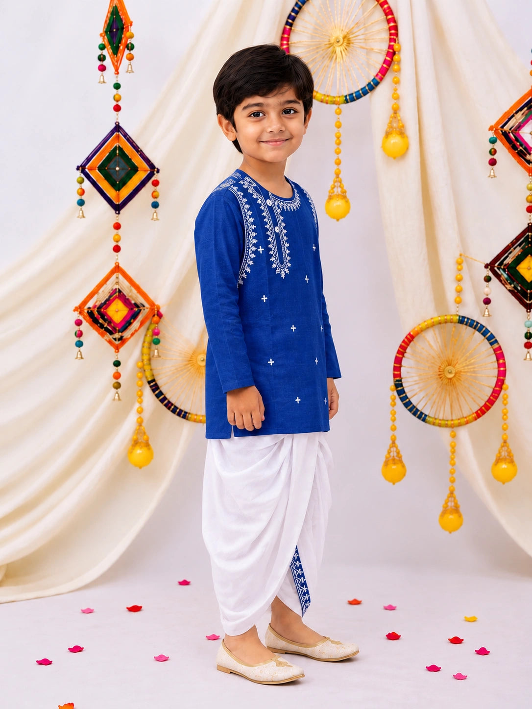 BownBee Embroidered Bengali Style Dhoti Kurta Set For Boys