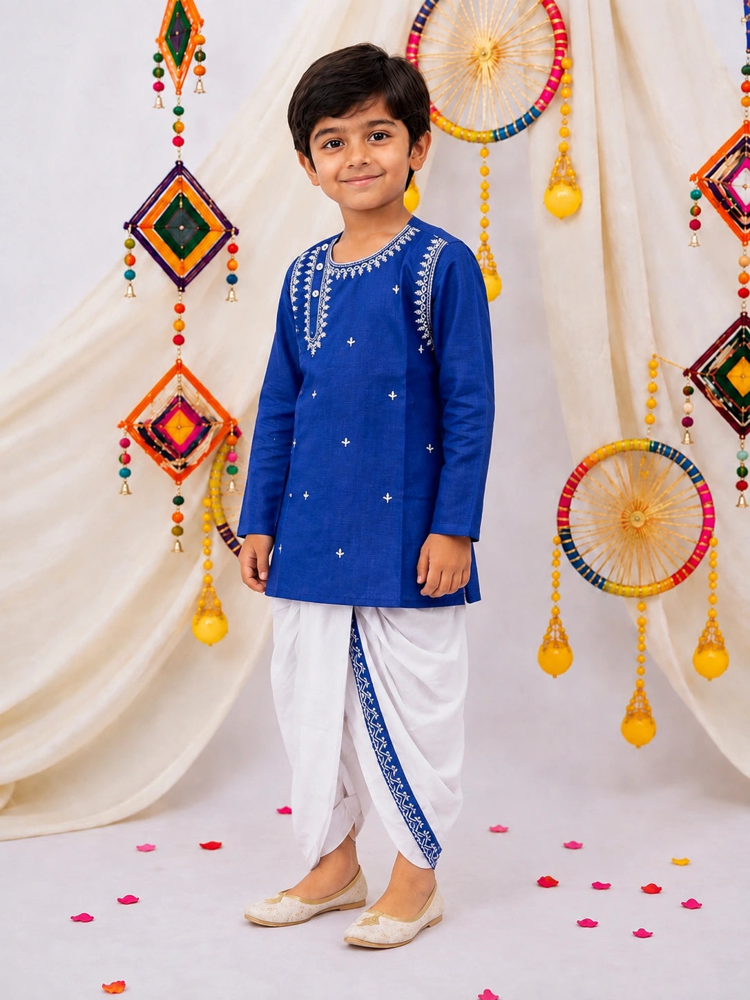 BownBee Embroidered Bengali Style Dhoti Kurta Set For Boys