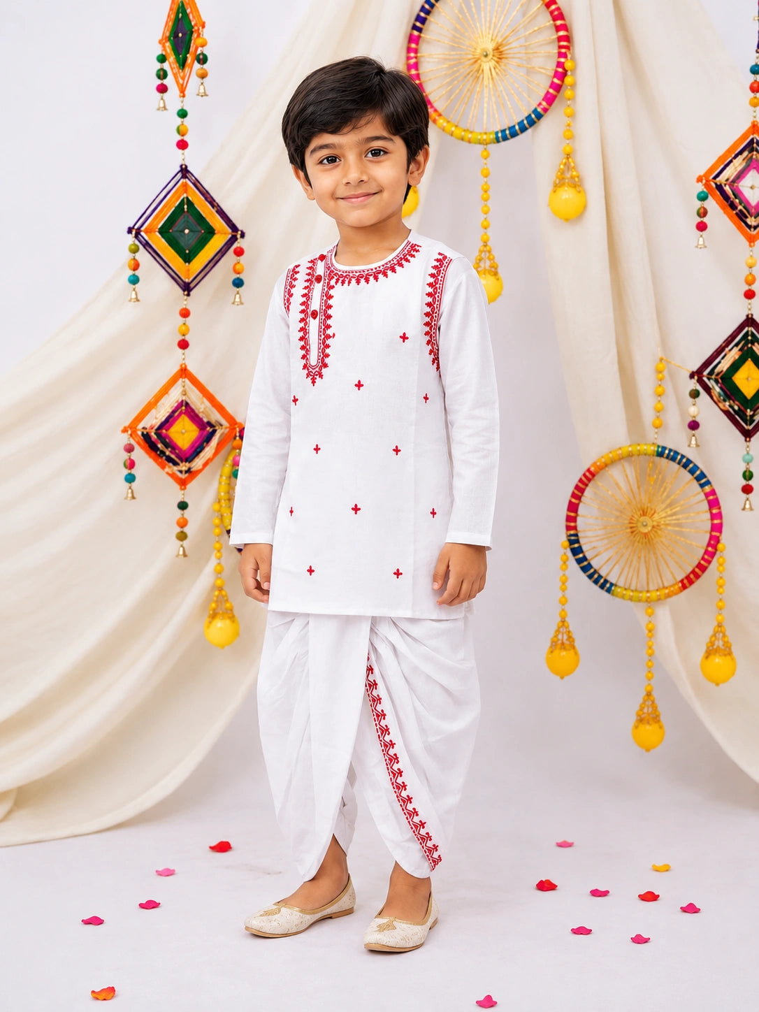 BownBee Embroidered Bengali Style Dhoti Kurta Set For Boys