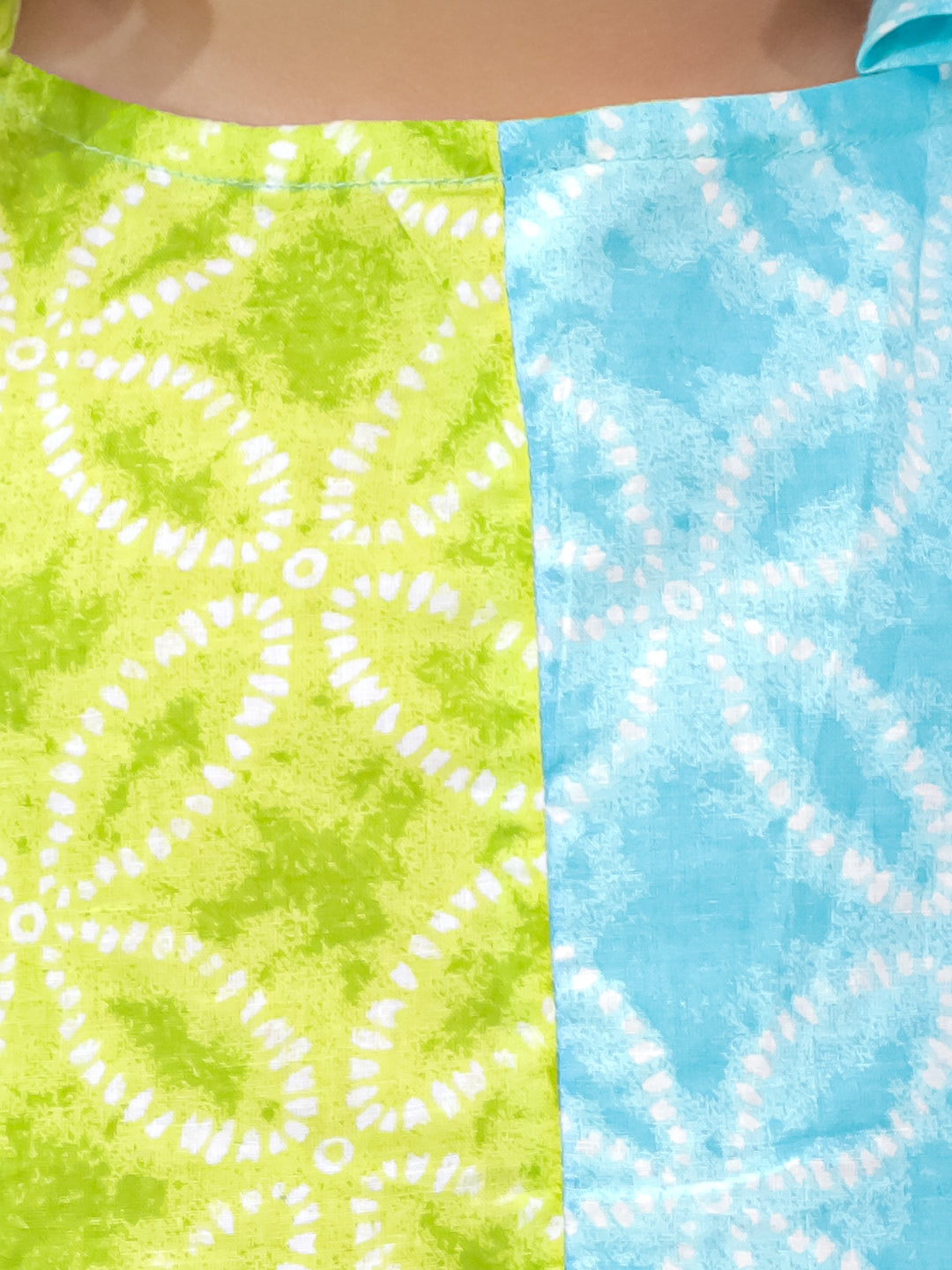 BownBee Pure Cotton Tie & Dye Sleeveless Color Block  Summer Dress For Girls - Blue