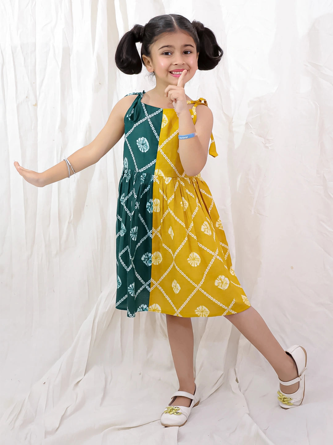 BownBee Pure Cotton Tie & Dye Sleeveless Color Block  Summer Dress For Girls