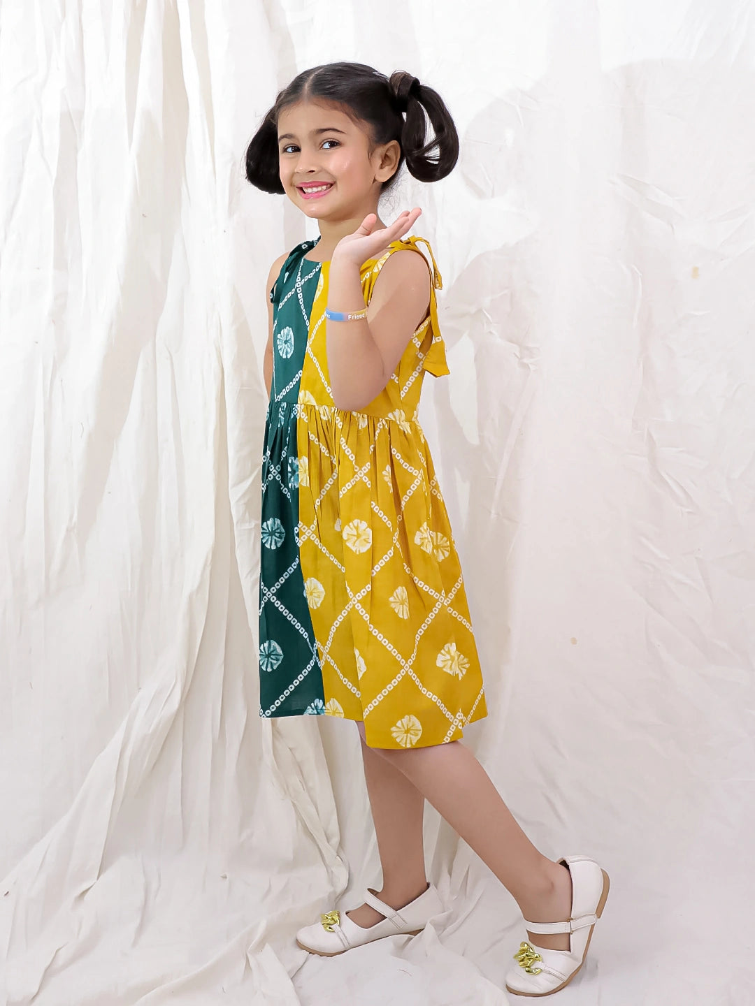 BownBee Pure Cotton Tie & Dye Sleeveless Color Block  Summer Dress For Girls